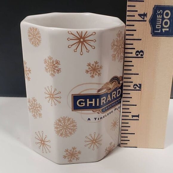 Ghirardelli Chocolate Mug Gold Snowflakes On White Houston Harvest - Picture 7 of 8